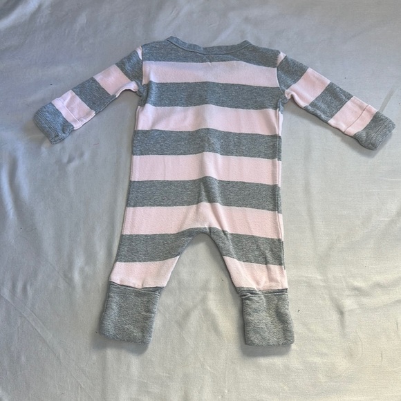 Burt's Bees Baby - Rugby Striped Pink and Gray Footies One Piece - Picture 4 of 5